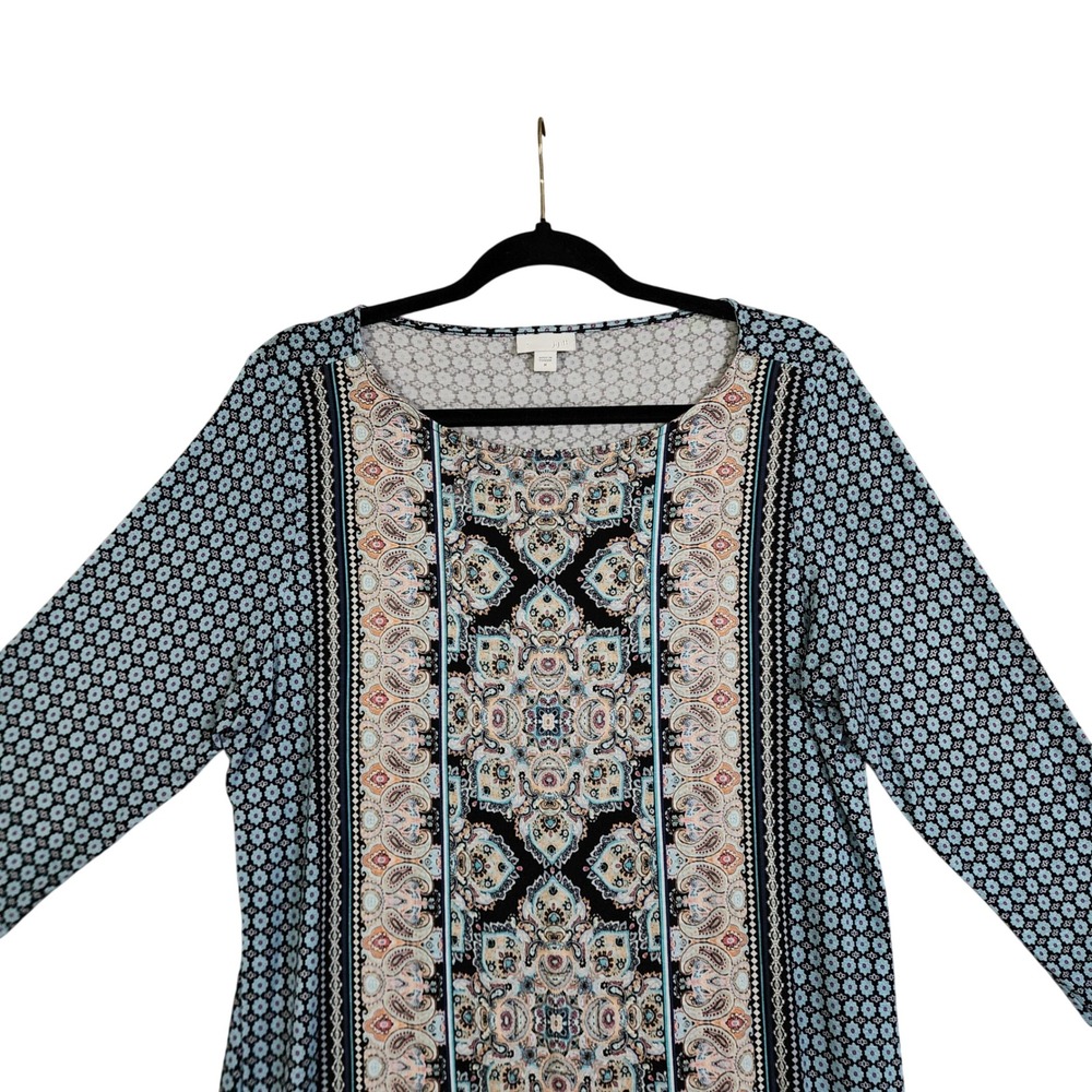 J Jill Womens Long Sleeve Jersey Knit Tunic‎ Size Medium Blue Paisley Medallion - Picture 2 of 11